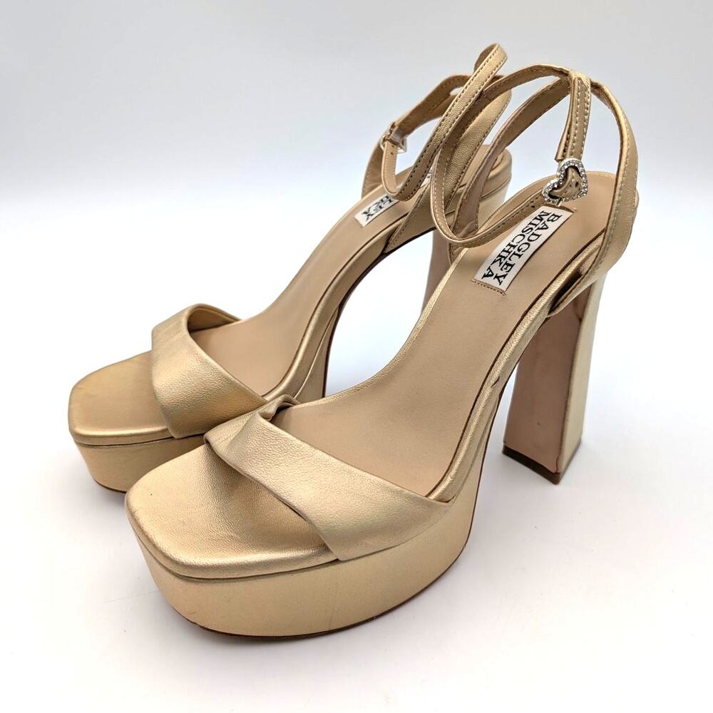 Badgley Mischka Caia Ankle Strap Platform Sandal Gold Metallic Size US7 EU38